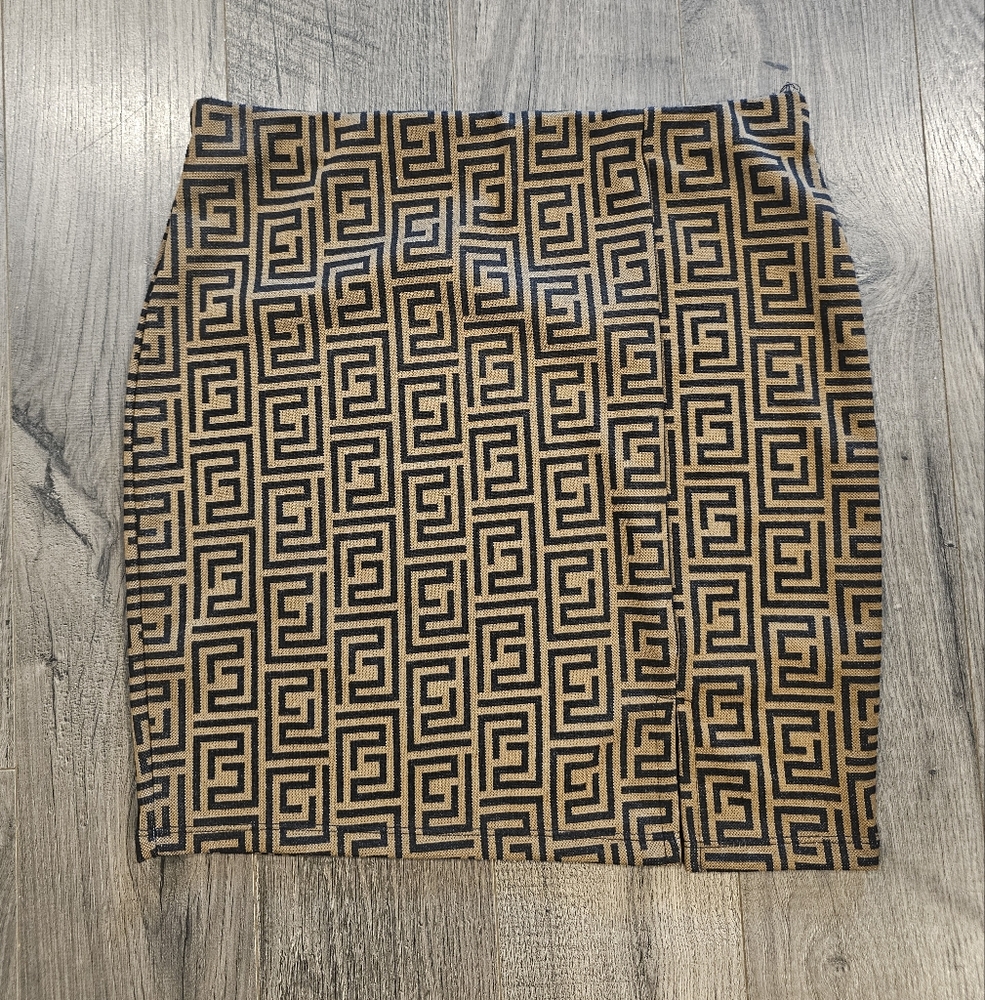 Women's M Geometric Patterned Black Tan Mini Skirt Retro 90s Clueless Schoolgirl